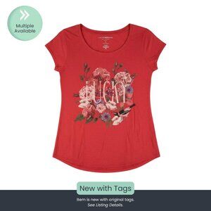 Lucky Brand Red Floral “Lucky” Graphic Tee